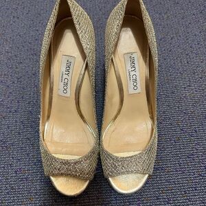 Jimmy Choo Glittering Gold Open Toe Heels